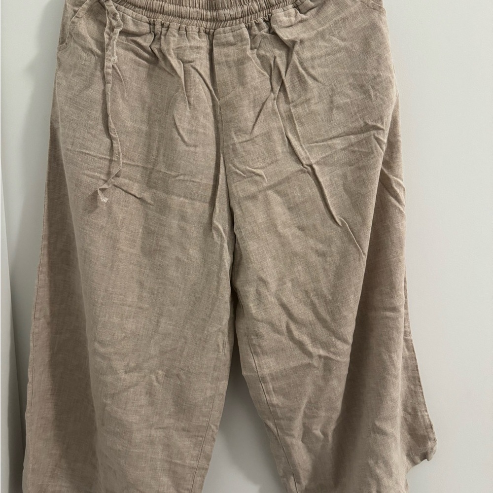 Casual Tan Linen Pants with Pockets